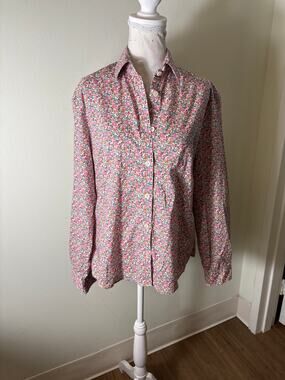 Danielle Rollins Mini Pink Floral Button Up Long Sleeve Shirt Sz M